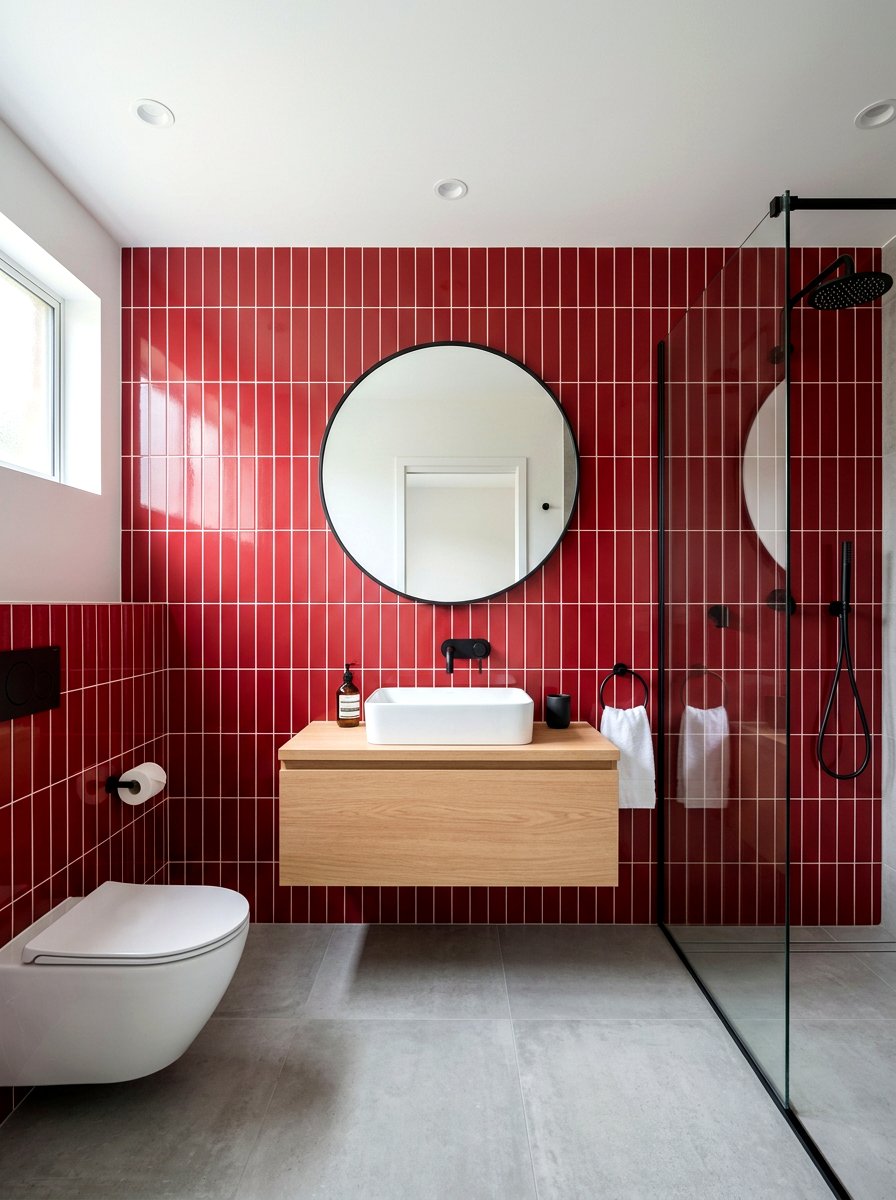 Red Modern Subway Tile Bathroom - 30 cherry red powder room ideas