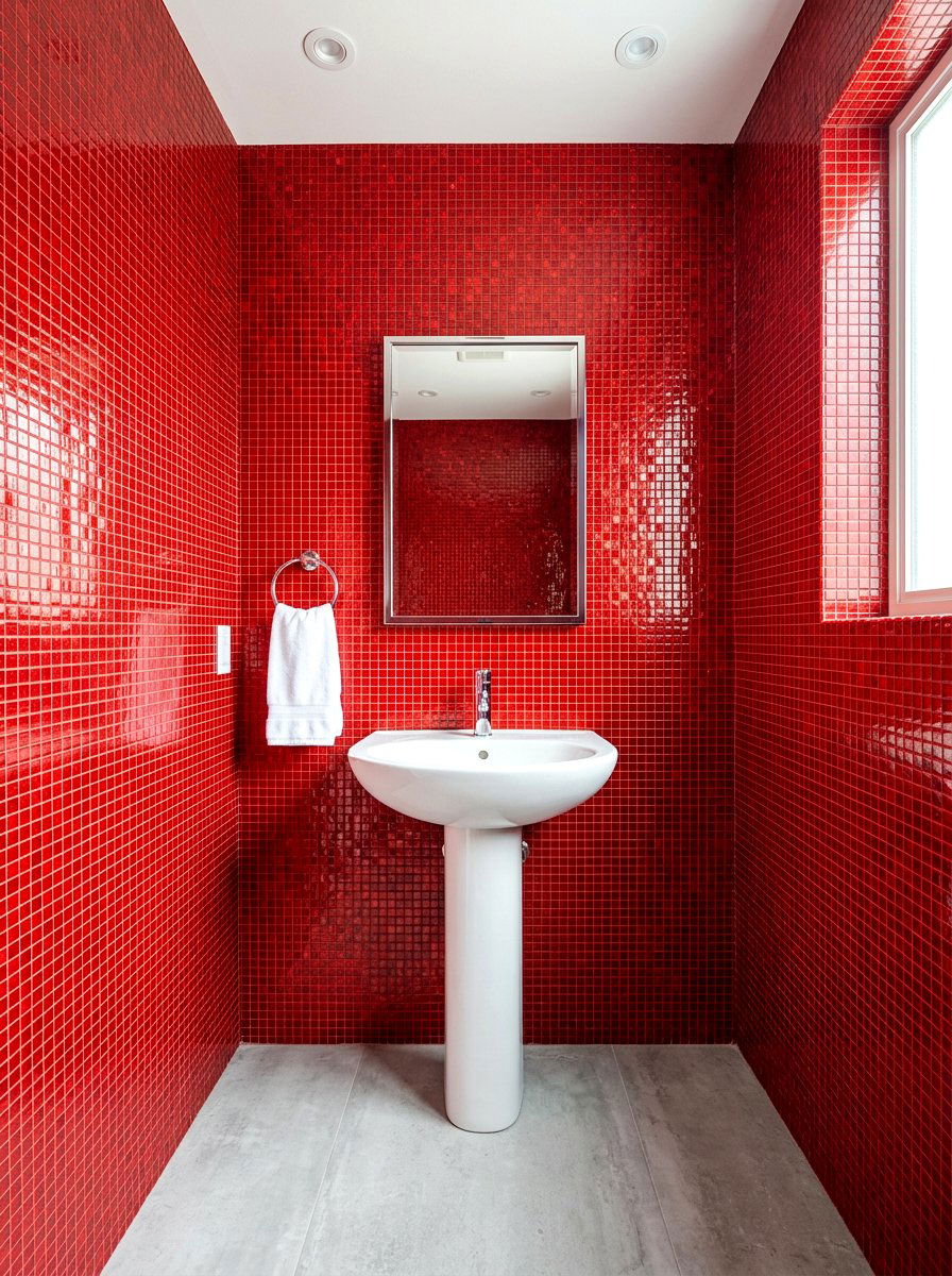 Red Mosaic Tile Powder Room Walls - 30 cherry red powder room ideas