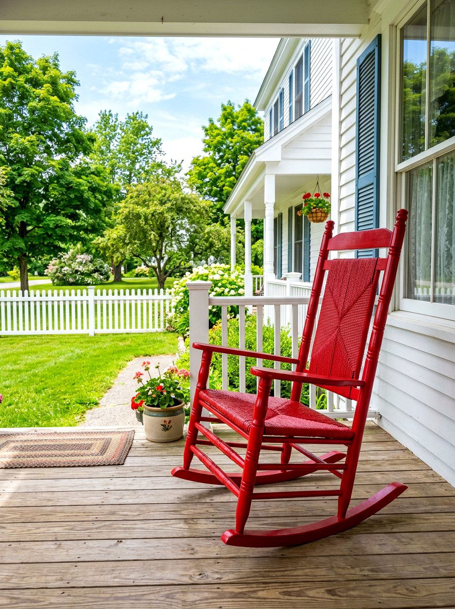 Red Painted Front Porch Rocker - 30 porch rocking chair ideas