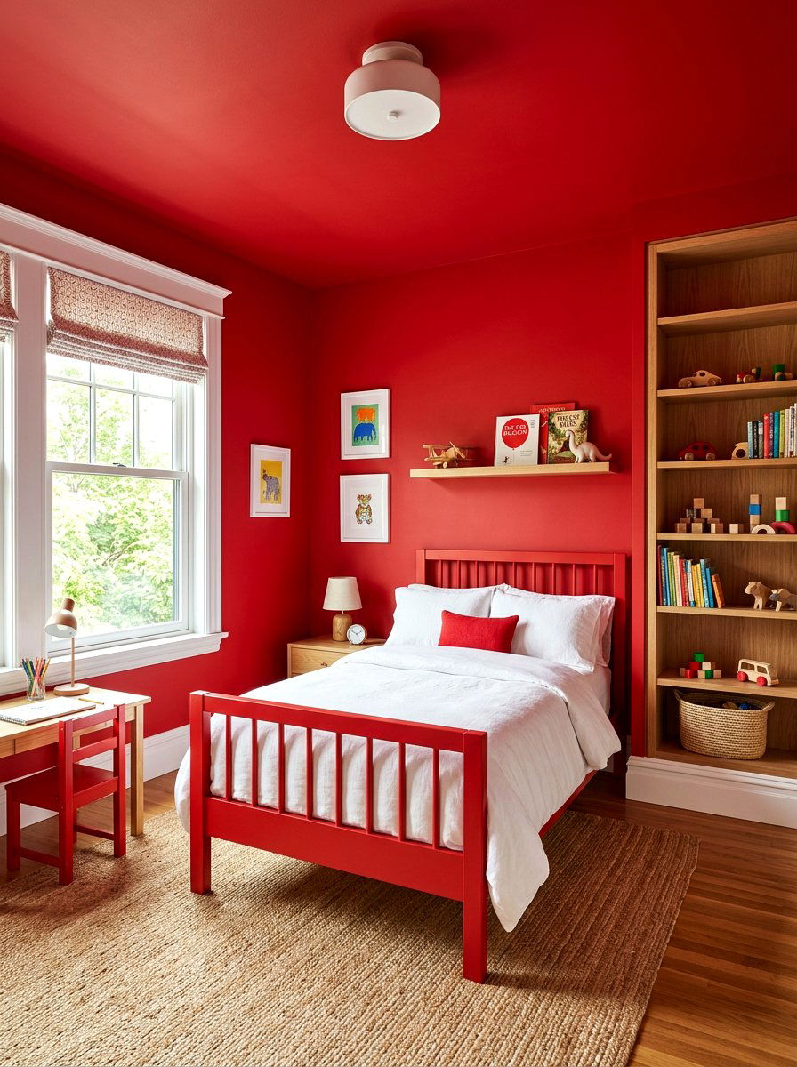 Red Painted Kids Bedroom - 30 color drenched kids room ideas
