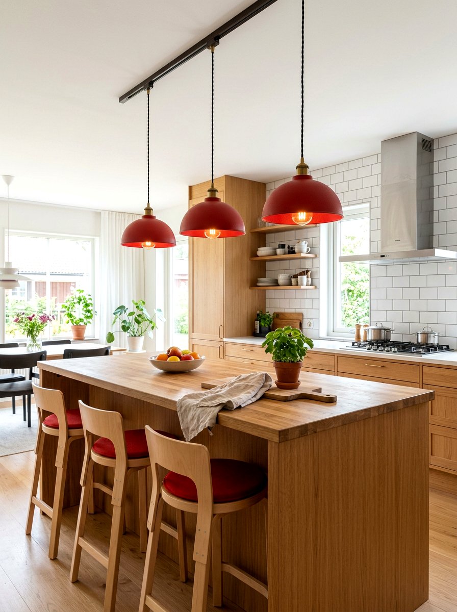 Red Pendant Lighting - 30 cherry red kitchen ideas