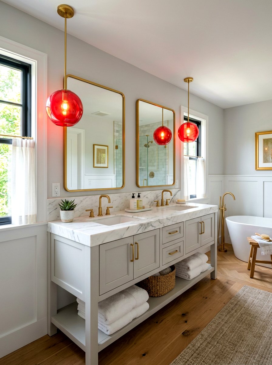 Red Pendant Vanity Light - 30 red light bathroom ideas
