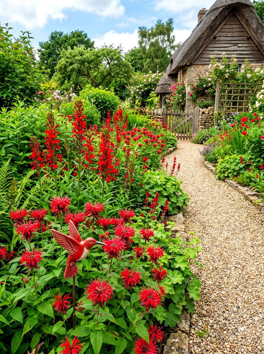 Red Perennial Border - 30 hummingbird border ideas