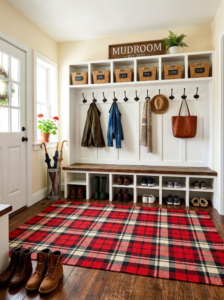 Red Plaid Farmhouse Rug - 30 statement rug ideas