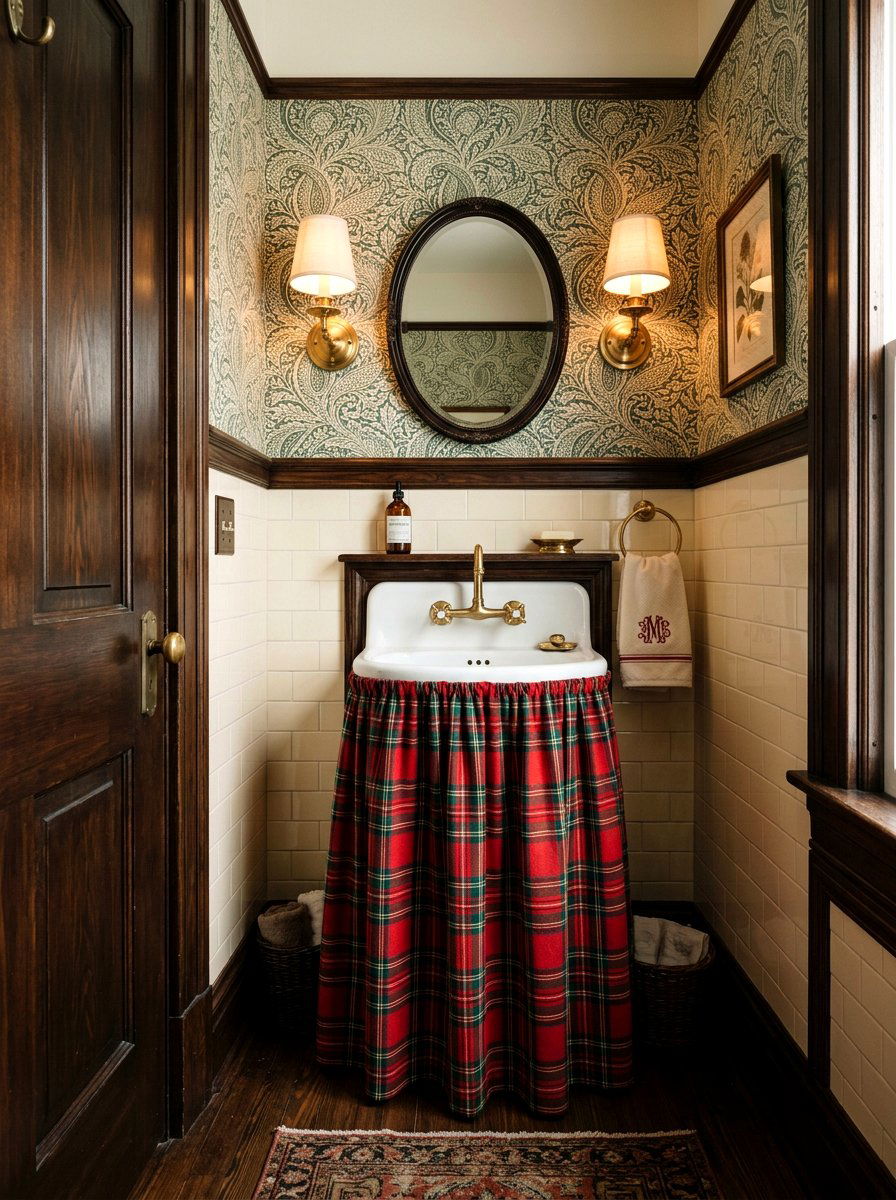 Red Plaid Powder Room Sink - 30 skirted powder room sink ideas
