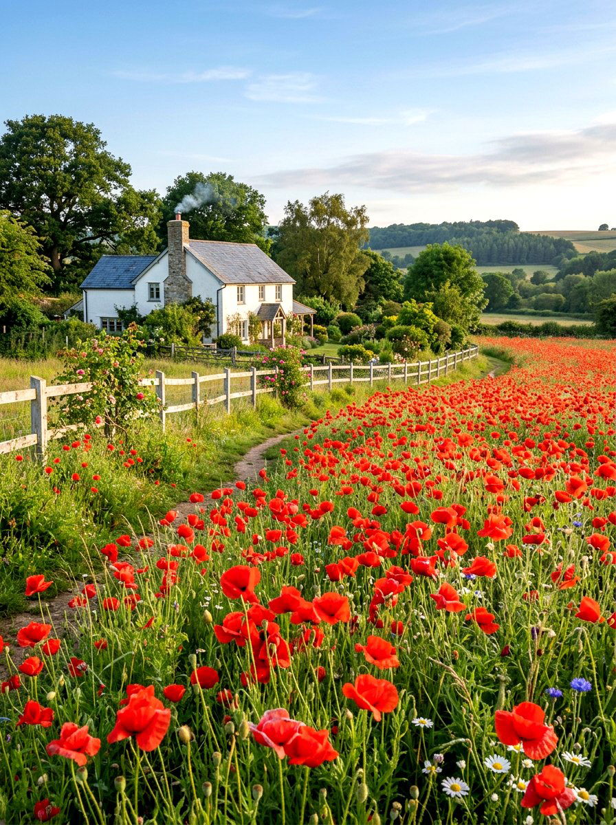 Red Poppy Meadow Yard - 30 meadow front yard ideas