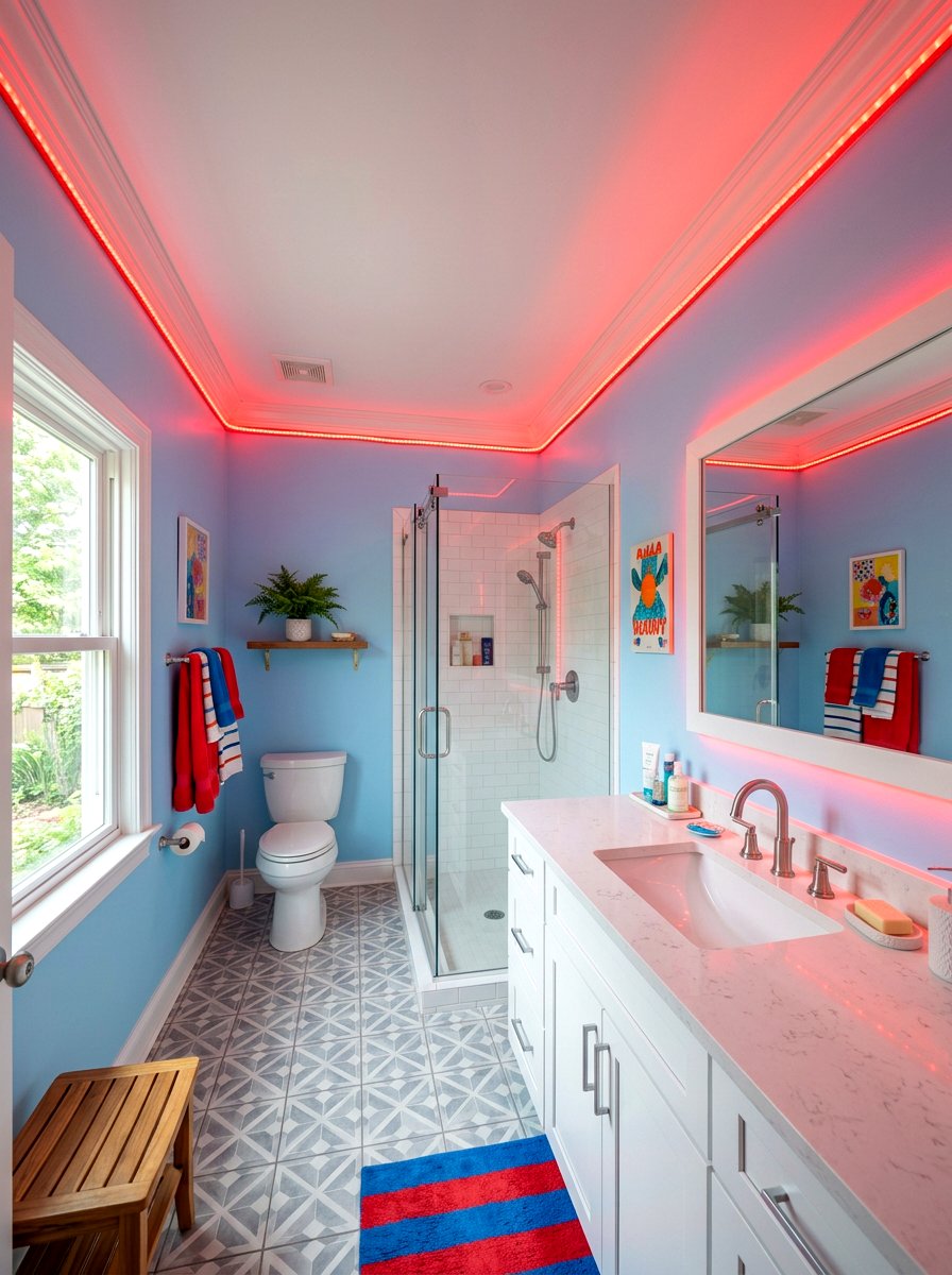 Red Rope Light Trim - 30 red light bathroom ideas