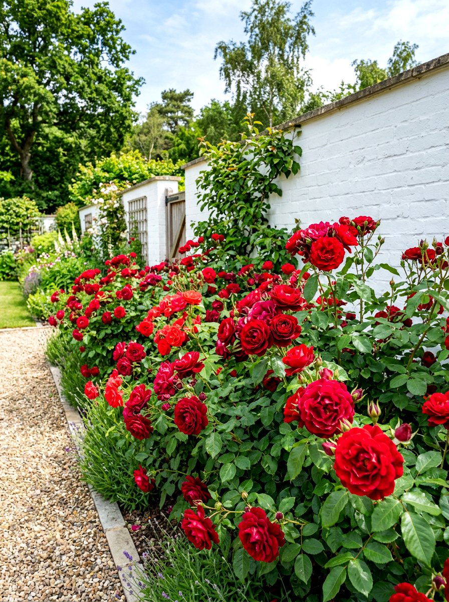 Red Rose Border - 30 cottage rose border ideas