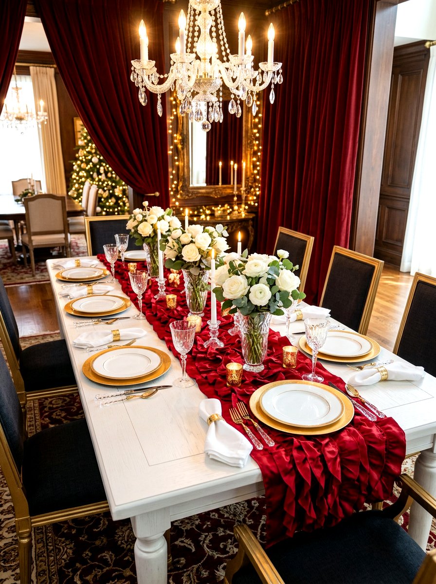 Red Ruffled Runner - 30 cherry red table decor ideas