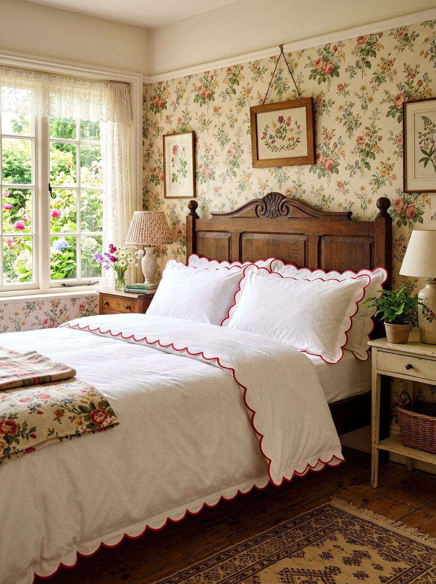 Red Scalloped Edge Bedding - 30 contrast trim bedding ideas