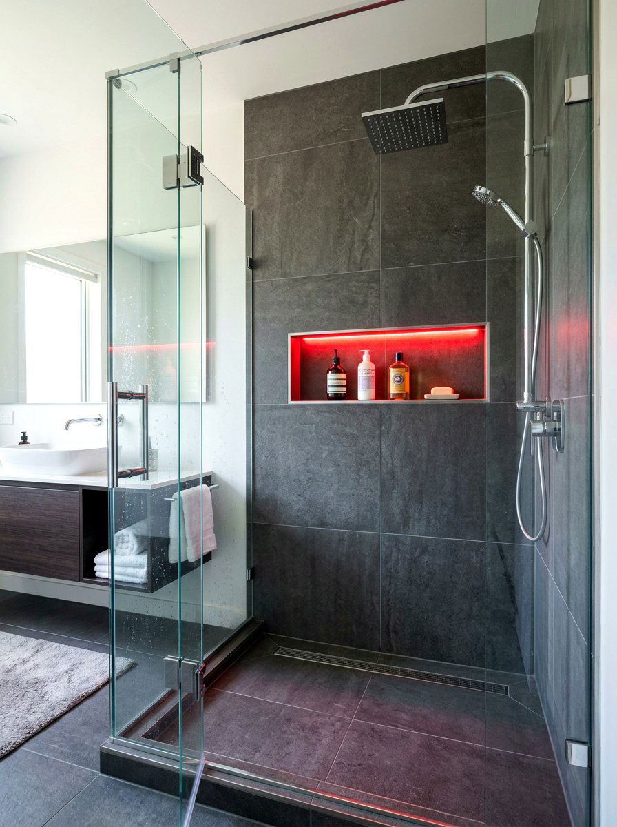 Red Shower Niche Light - 30 red light bathroom ideas