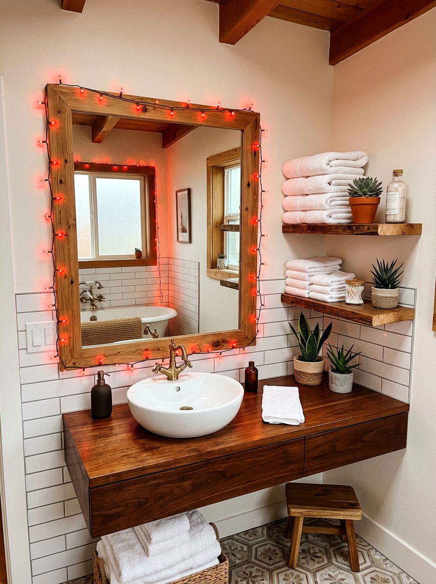 Red String Light Bathroom - 30 red light bathroom decor ideas