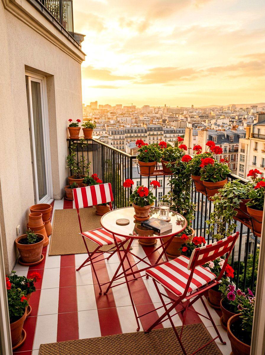 Red Stripe Bistro Set - 30 cabana stripe patio ideas