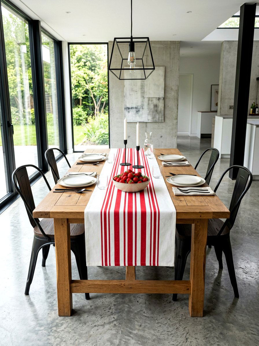 Red Stripe Table Runner - 30 strawberry table decor ideas