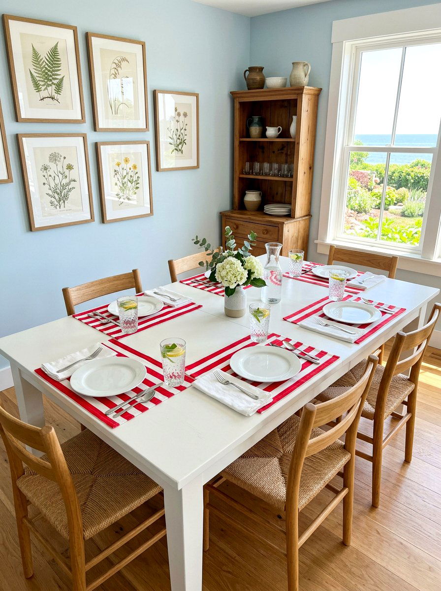 Red Striped Placemats - 30 cherry red table decor ideas