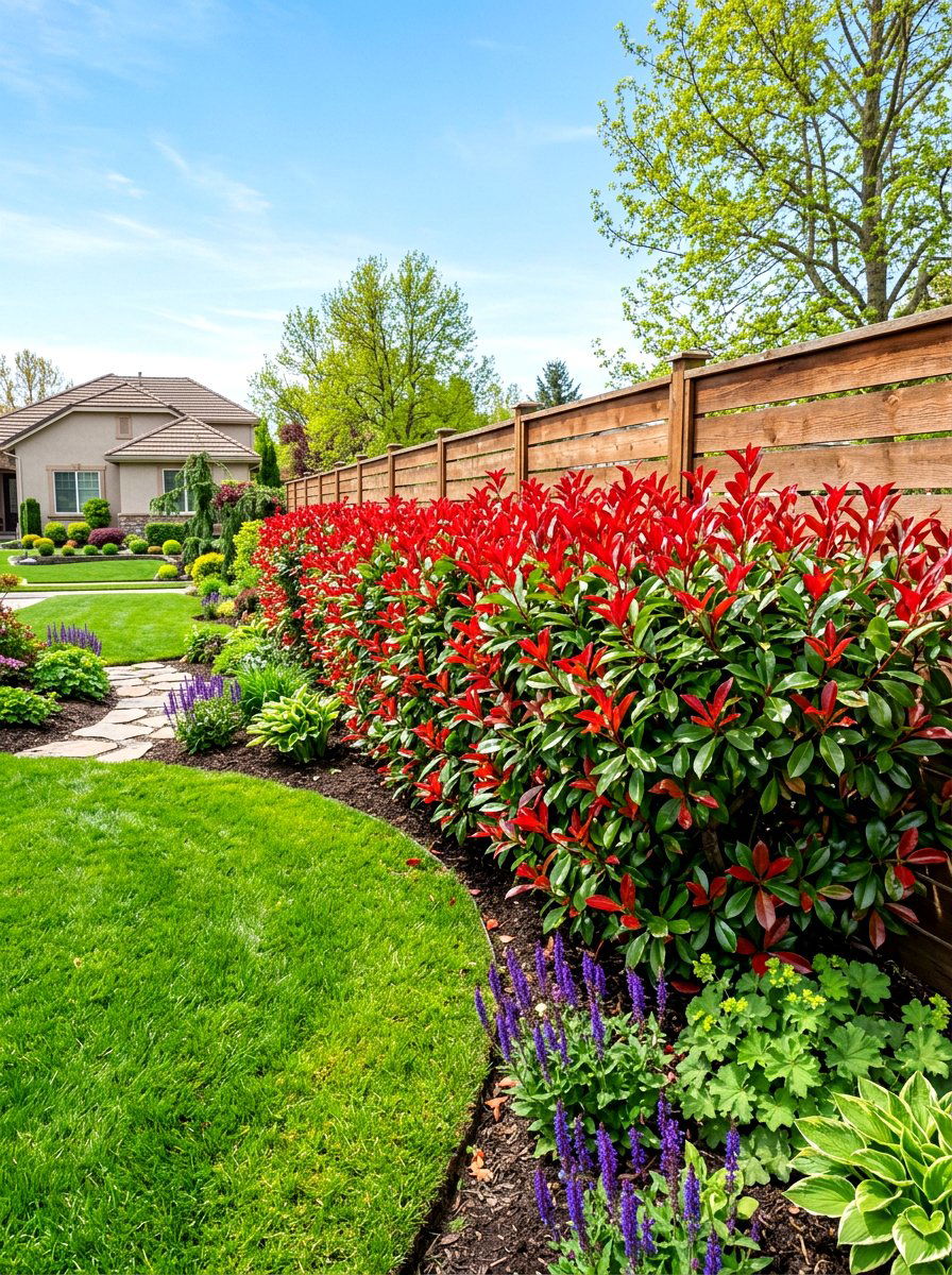 Red Tip Photinia - 30 backyard privacy hedge ideas
