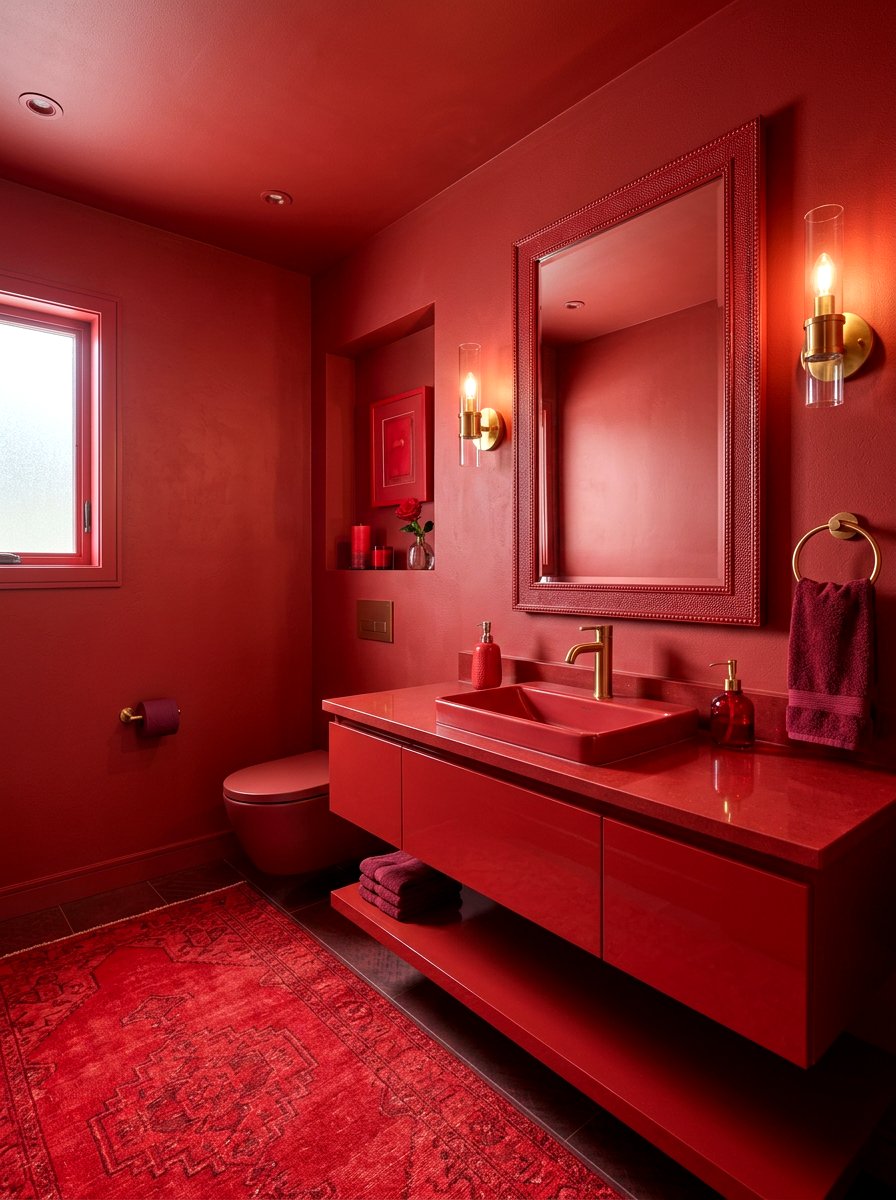 Red Tone On Tone Powder Room - 30 cherry red powder room ideas