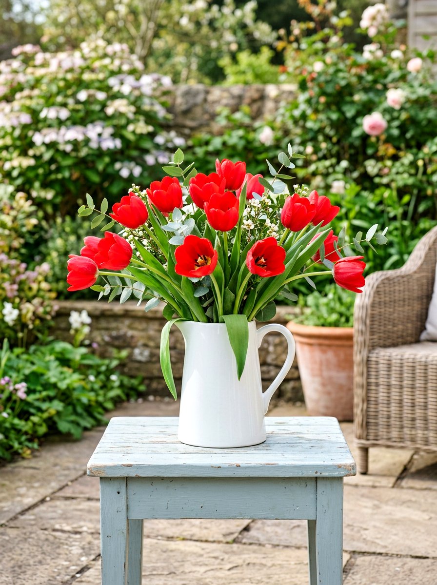 Red Tulip Arrangement - 30 front porch Valentine decor ideas