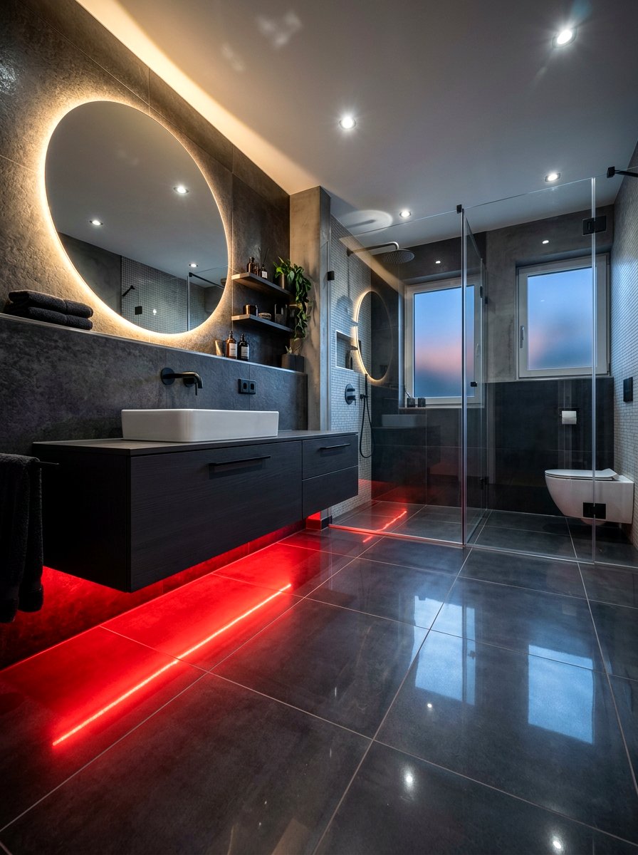 Red Under Vanity Light - 30 red light bathroom ideas