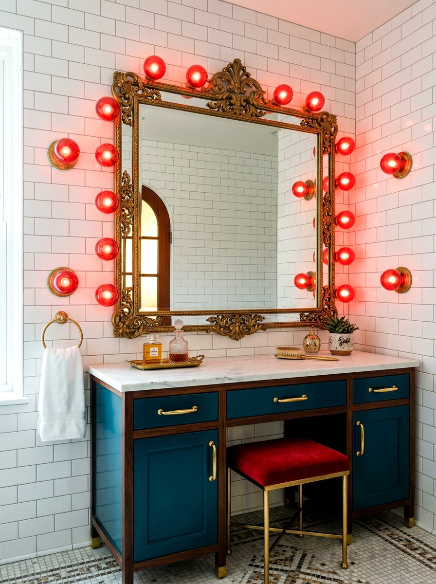 Red Vanity Globe Lighting - 30 red light bathroom decor ideas