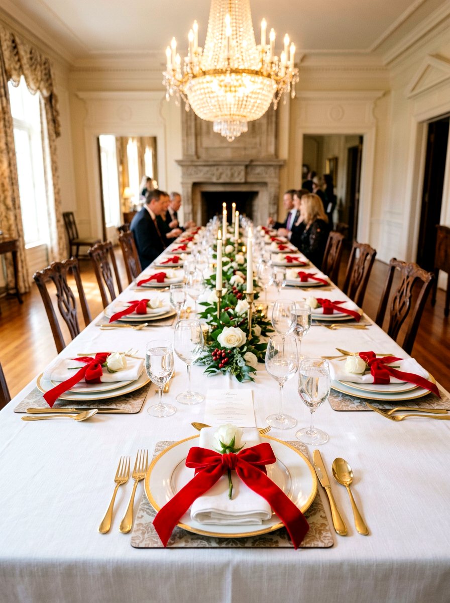 Red Velvet Ribbon Place Settings - 30 Galentine table decor ideas