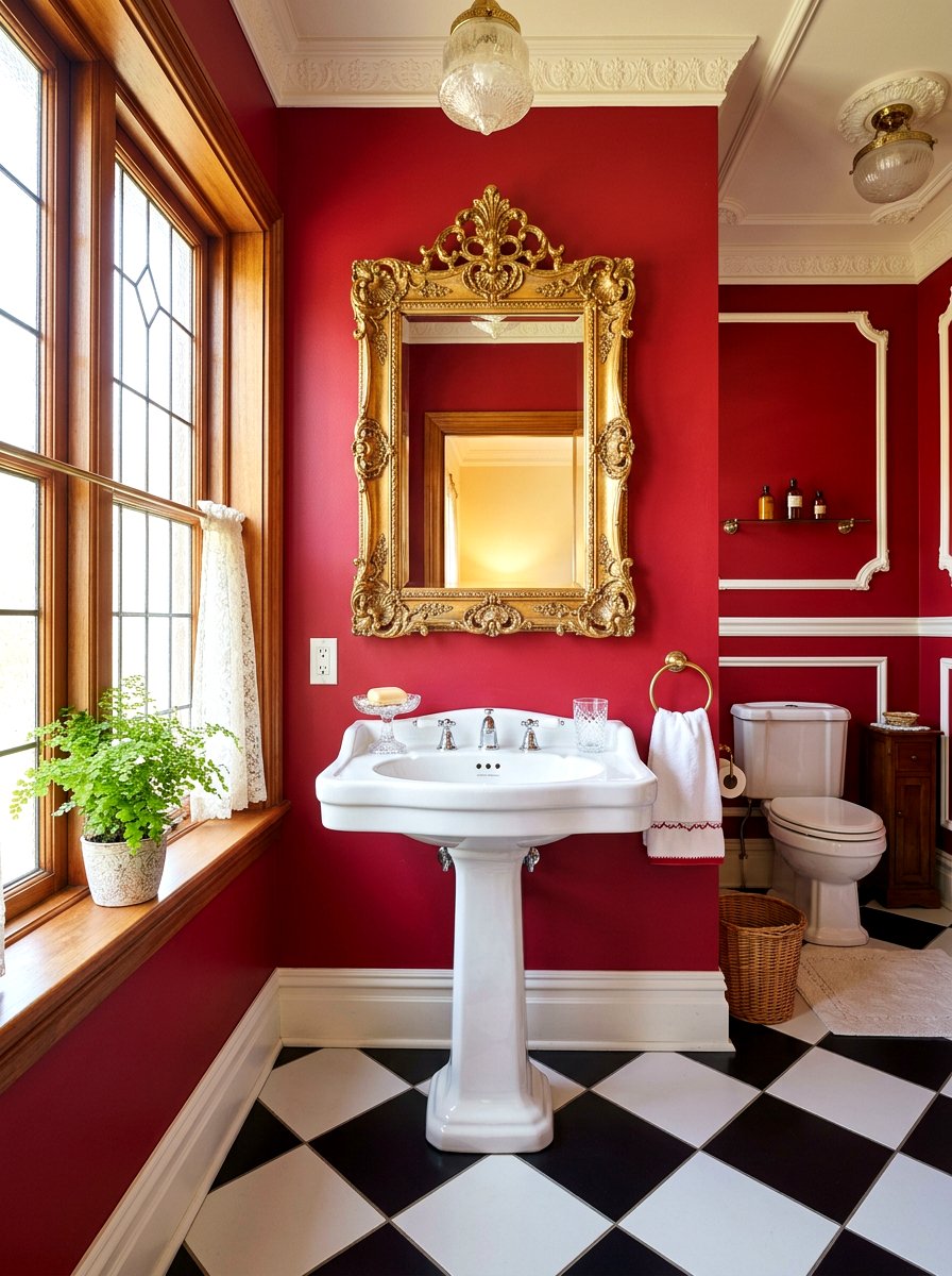 Red Vintage Pedestal Sink Bathroom - 30 cherry red powder room ideas