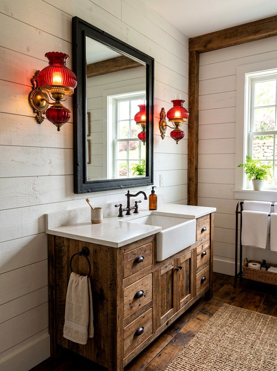 Red Vintage Sconce Lighting - 30 red light bathroom decor ideas