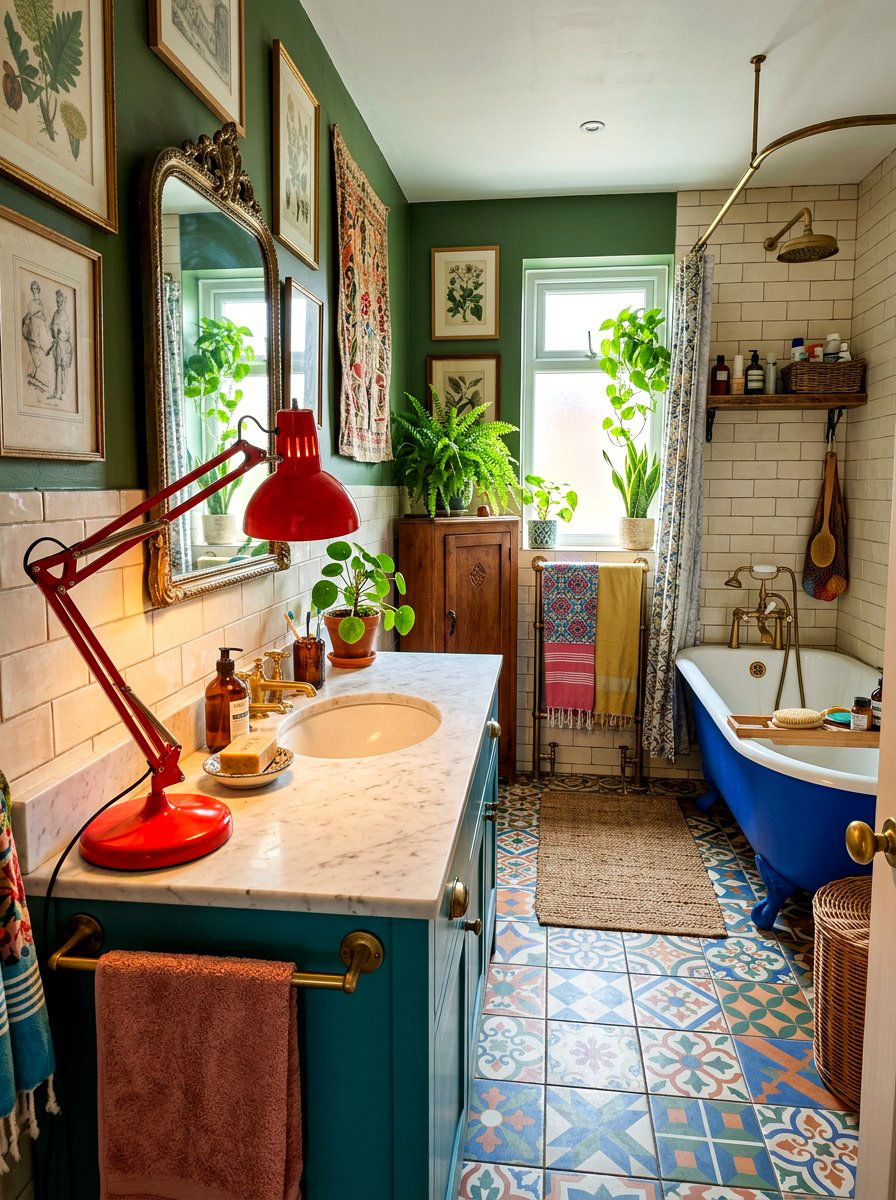 Red Vintage Style Lamp - 30 red light bathroom ideas