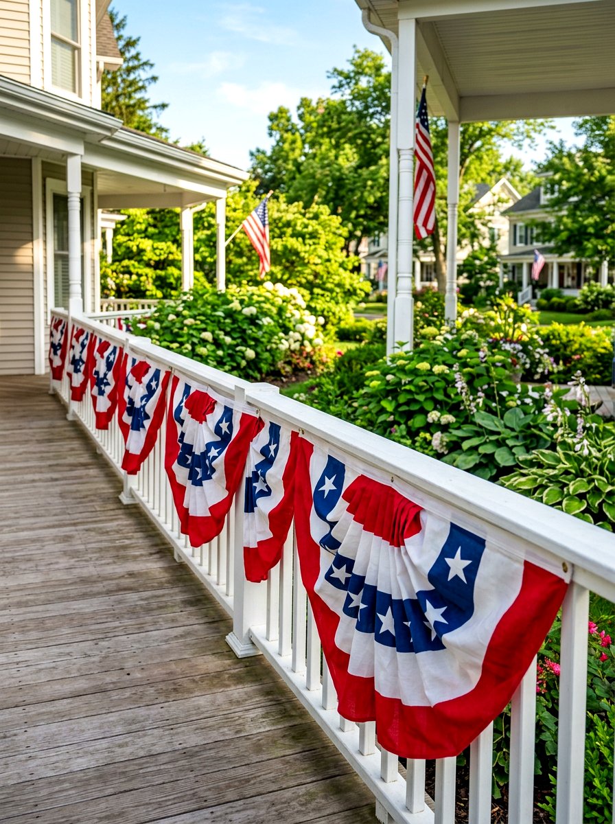 Red White And Blue Bunting Railing - 30 patriotic porch ideas