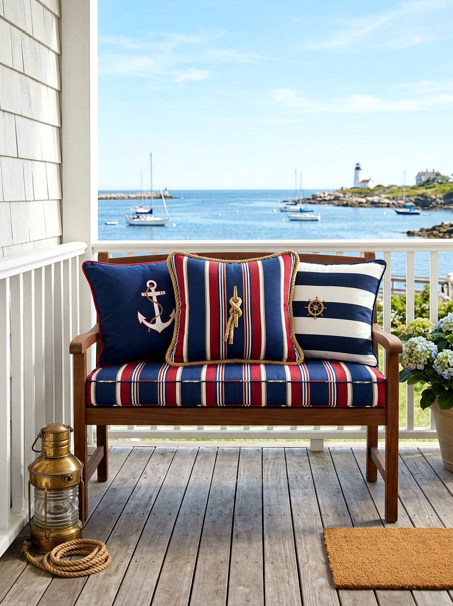 Red White And Blue Nautical Porch Cushion - 30 striped outdoor cushion porch ideas