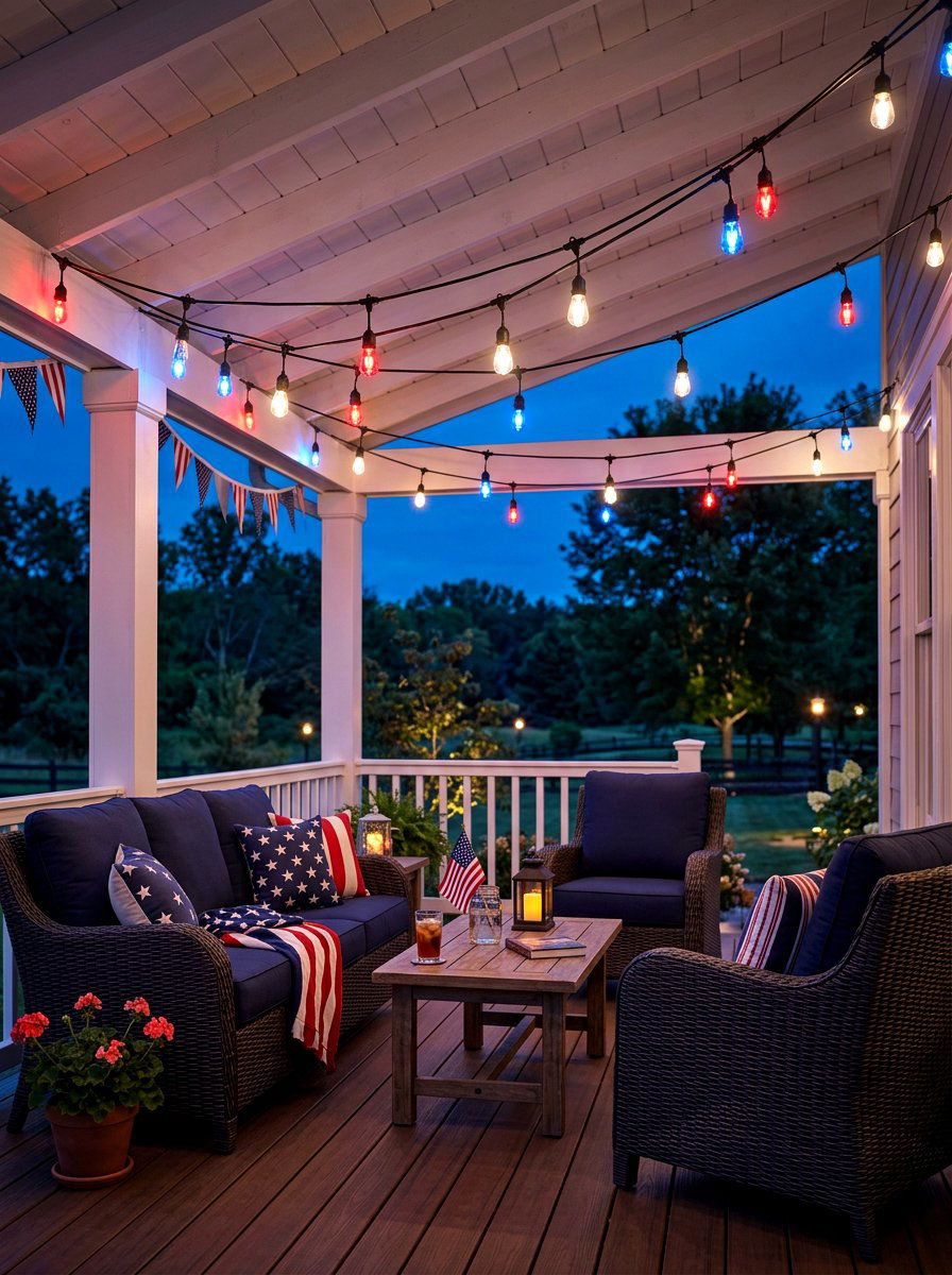 Red White And Blue String Lighting - 30 patriotic porch ideas