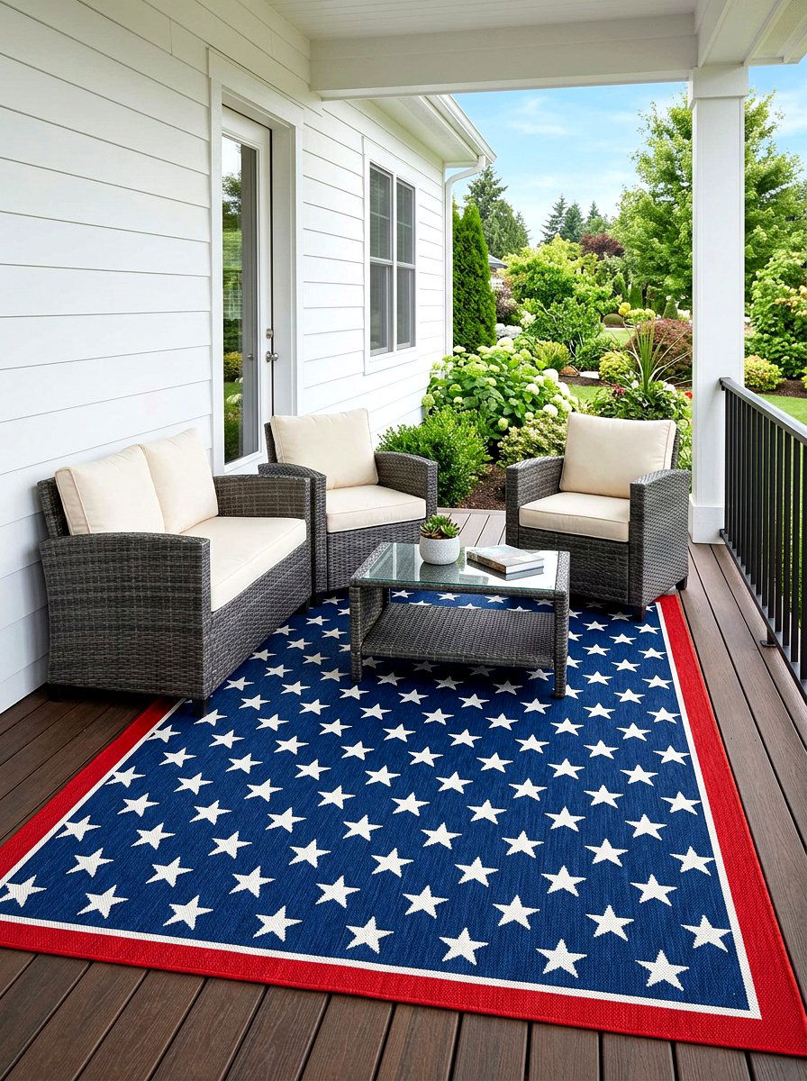 Red White Blue Porch Rug - 30 Fourth of July porch ideas