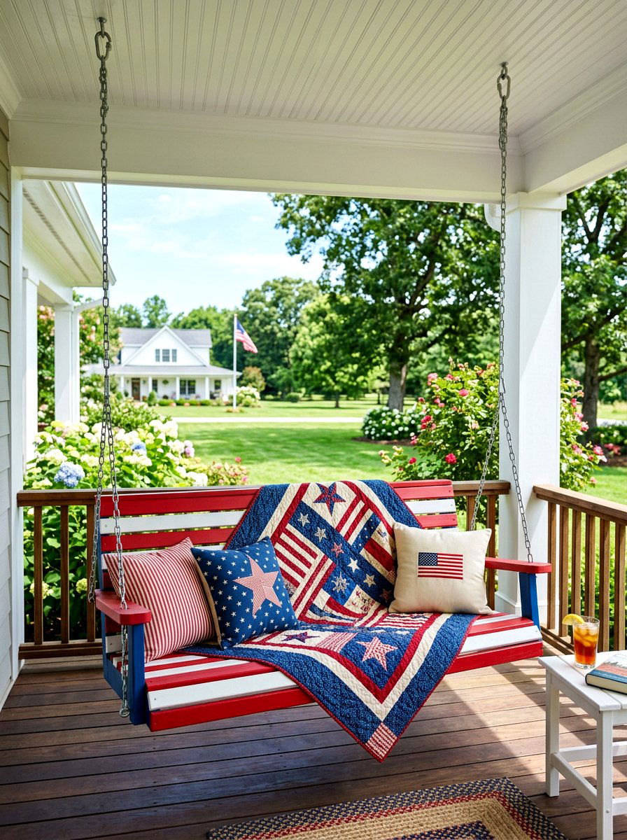 Red White Blue Porch Swing - 30 Fourth of July porch ideas