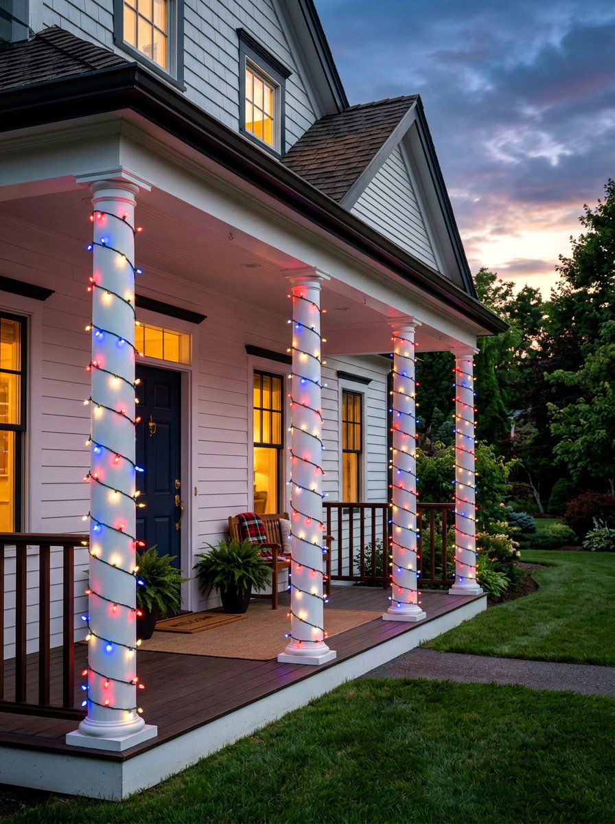 Red White Blue String Lights - 30 Fourth of July porch ideas
