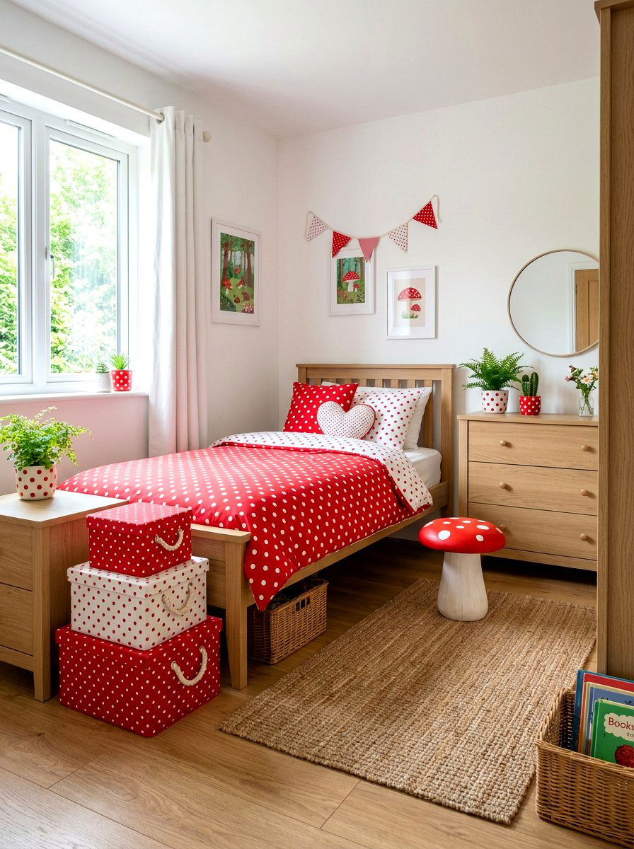 Red White Polka Dot Accents - 30 mushroom bedroom ideas