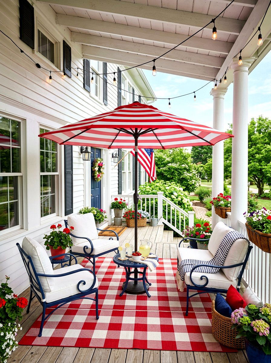 Red White Striped Umbrella - 30 striped porch umbrella ideas