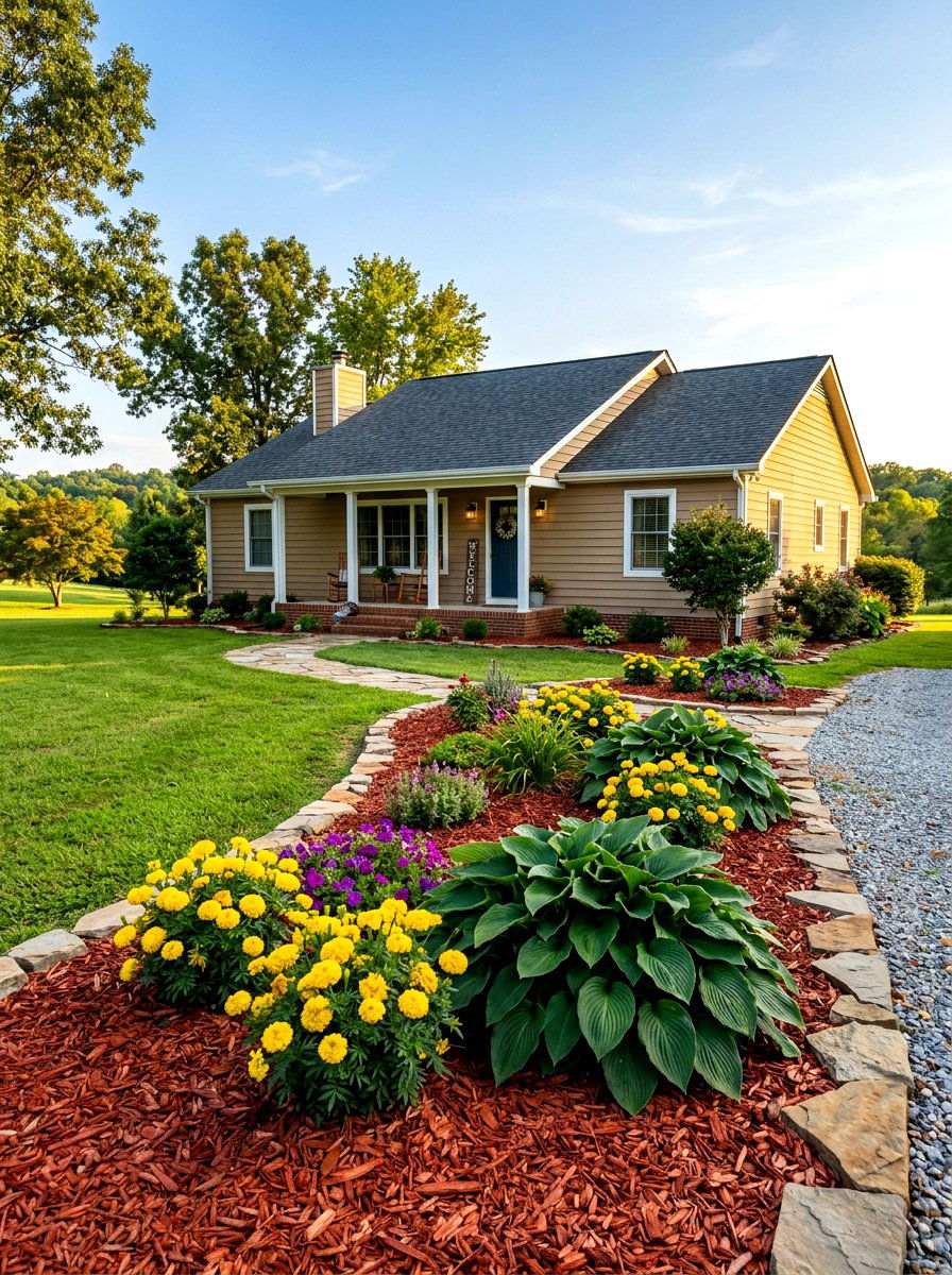 Red Wood Chips - 30 front yard mulch ideas