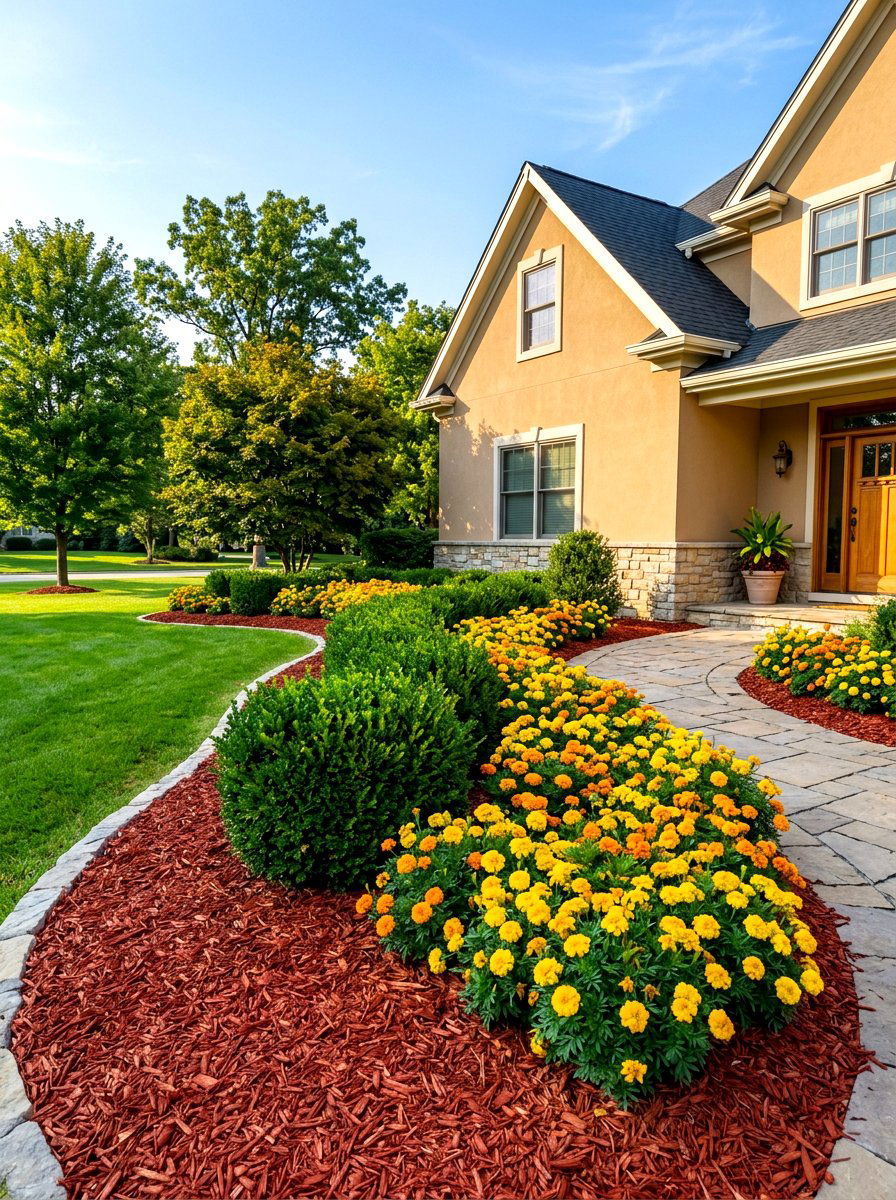 Red Wood Mulch - 30 flower bed mulch ideas