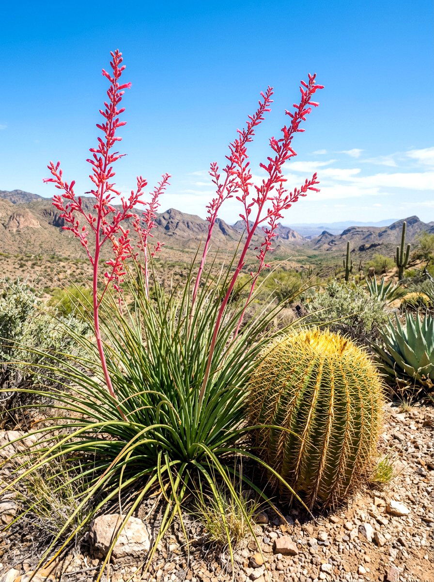 Red Yucca and Cactus Pair - 30 cactus front yard ideas