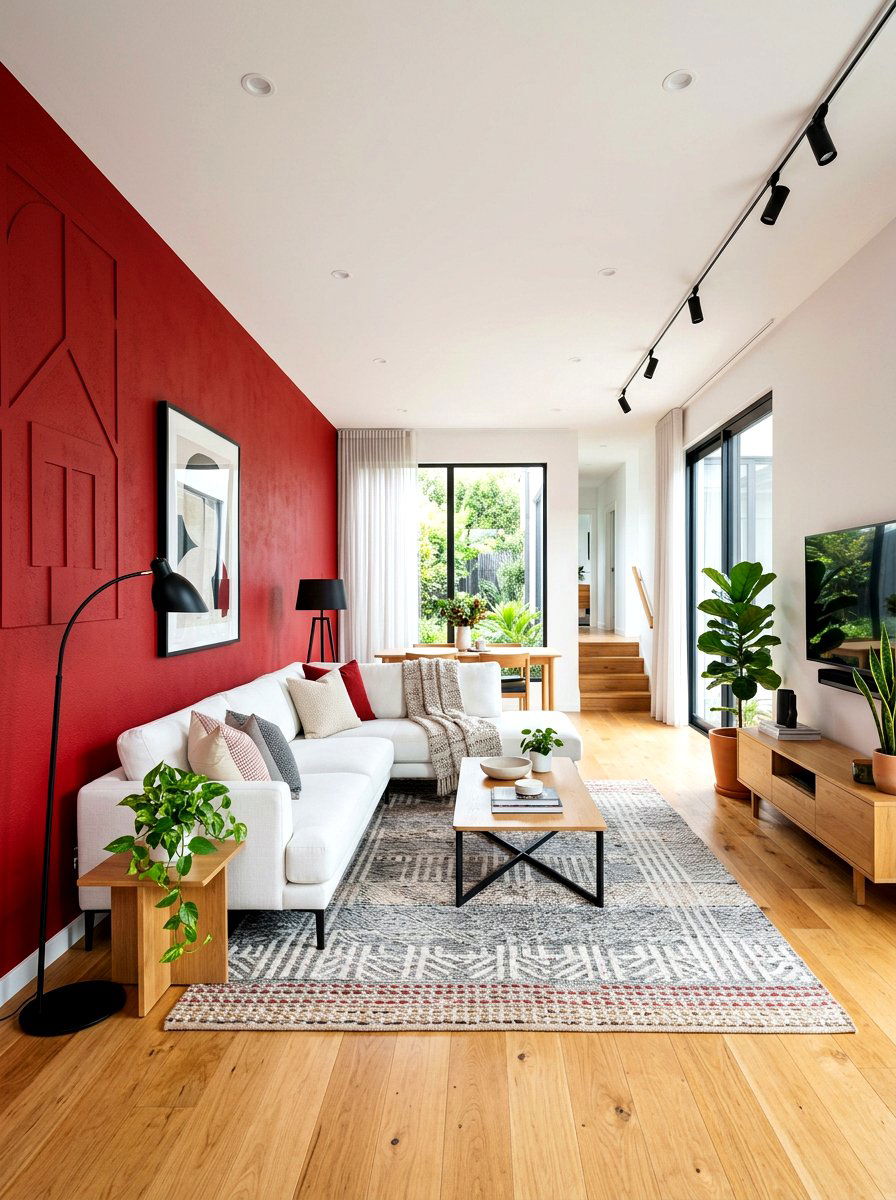 Red accent wall living room - 30 primary color decor ideas