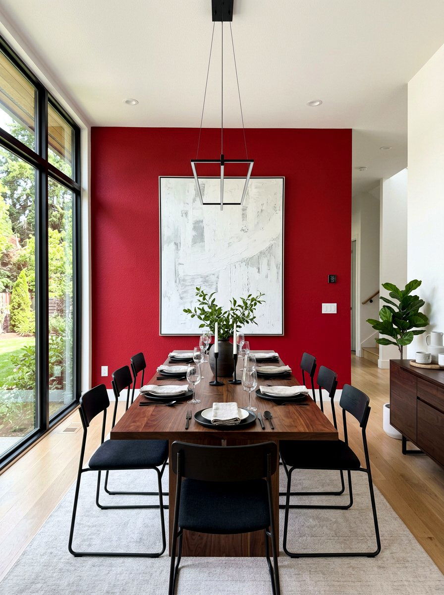 Red accent wall - 30 red dining room ideas