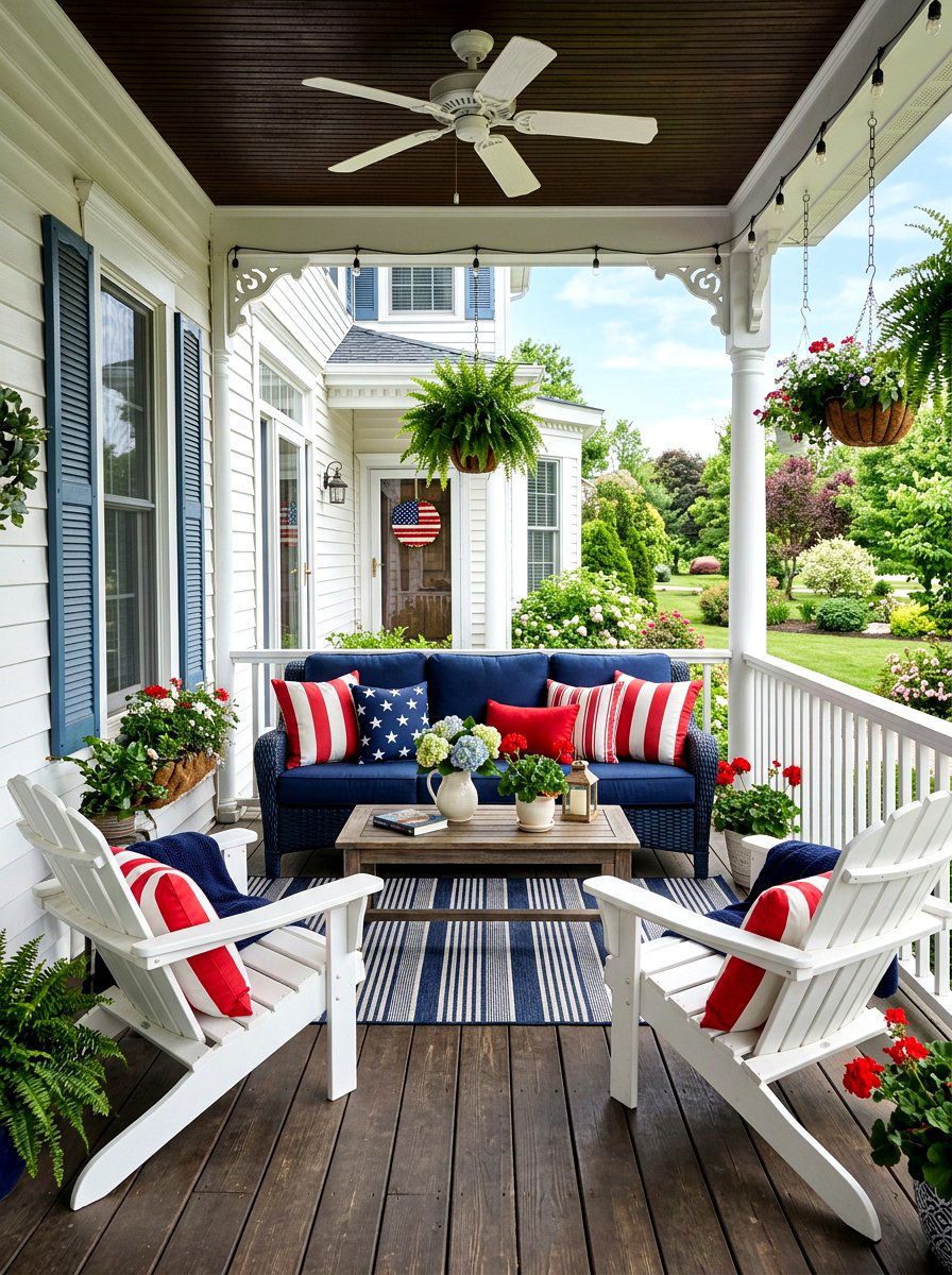 Red and White Striped Pillow - 30 striped summer porch ideas