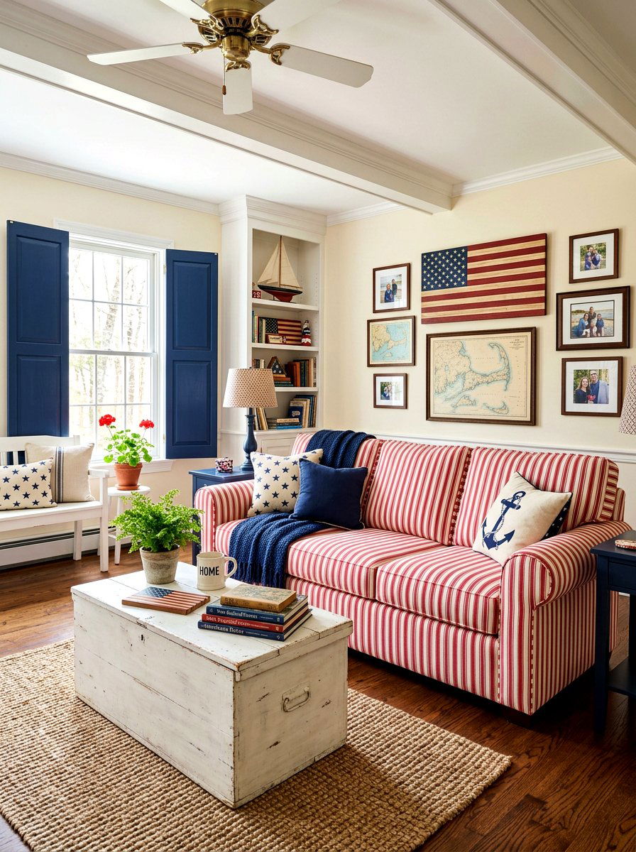 Red and White Striped Sofa - 30 striped sofa ideas