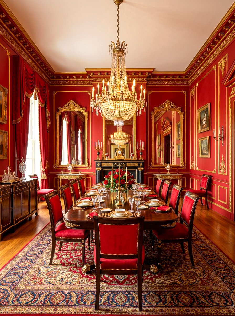 Red and gold dining room - 30 red dining room ideas