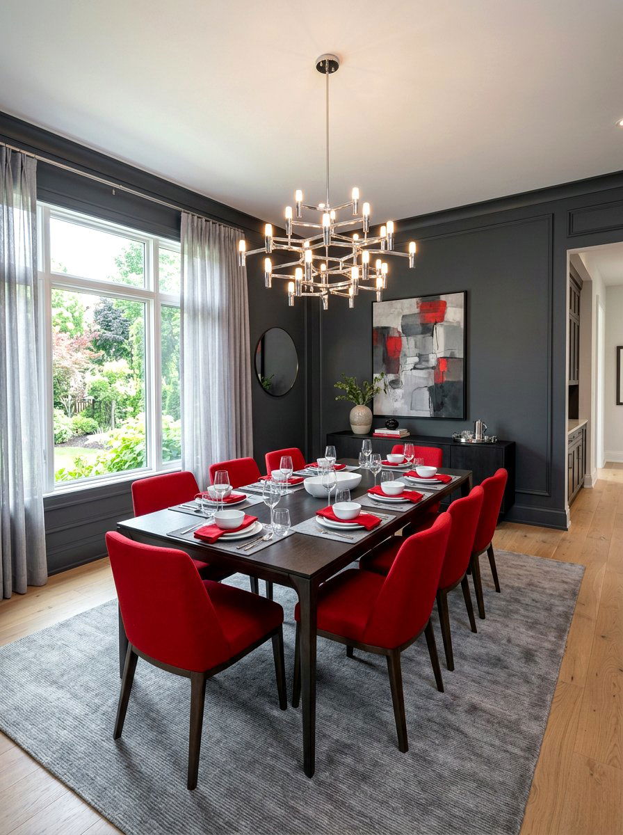Red and grey dining room - 30 red dining room ideas