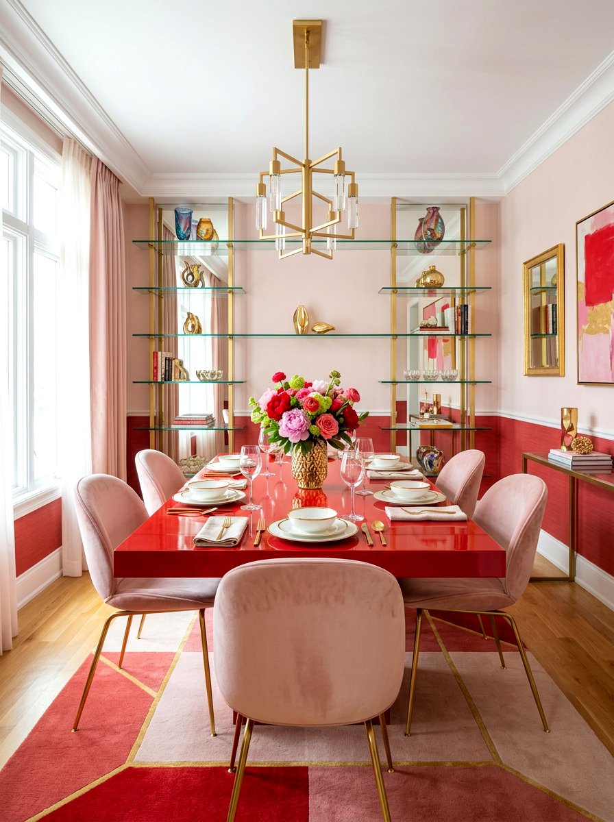 Red and pink dining room - 30 red dining room ideas
