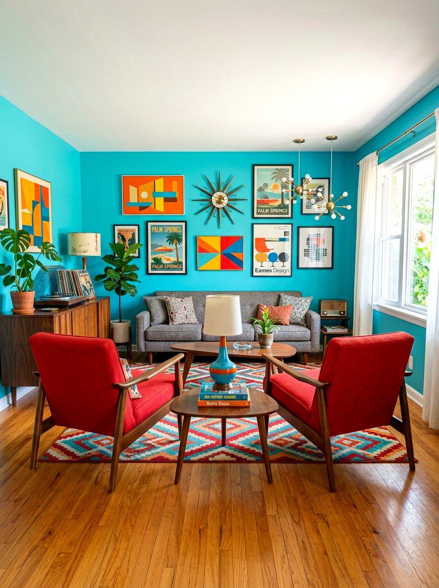 Red and turquoise living room - 30 happy color living room ideas
