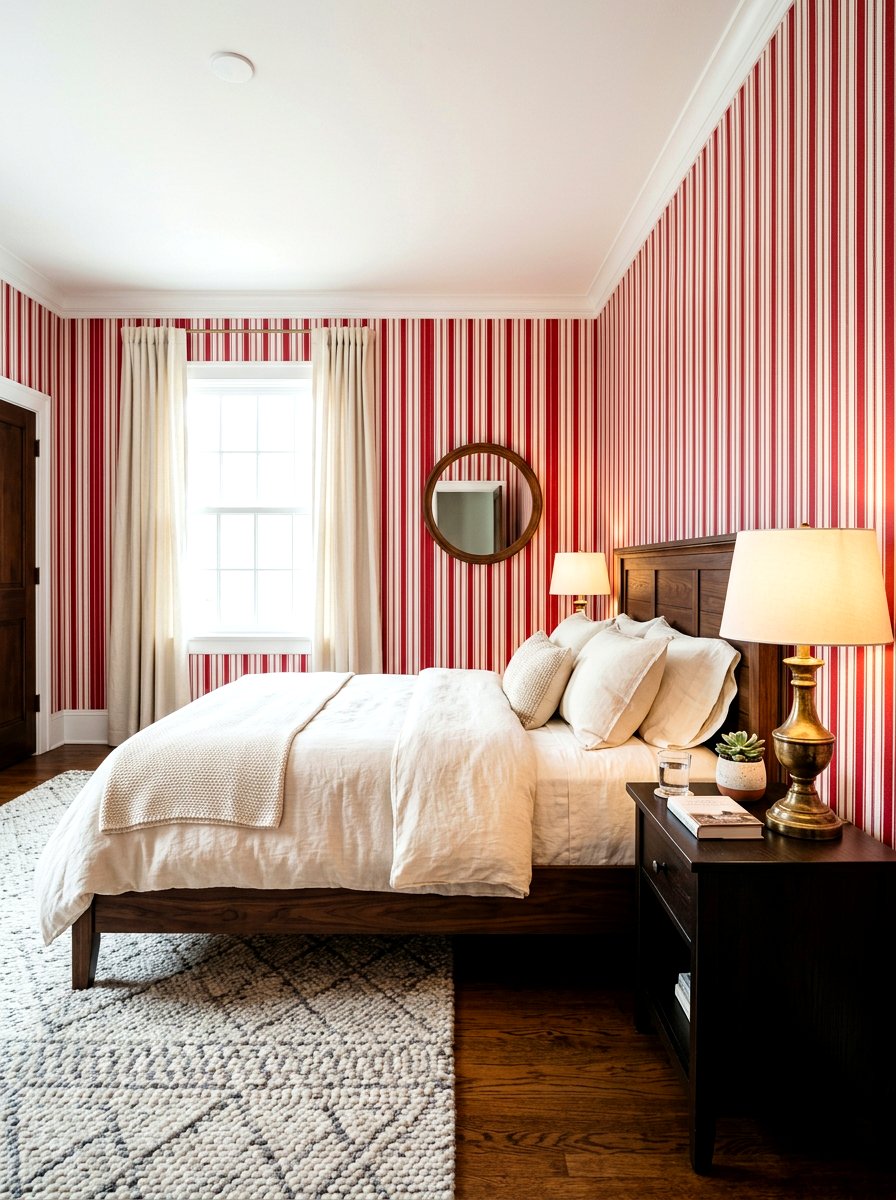 Red and white stripe wallpaper