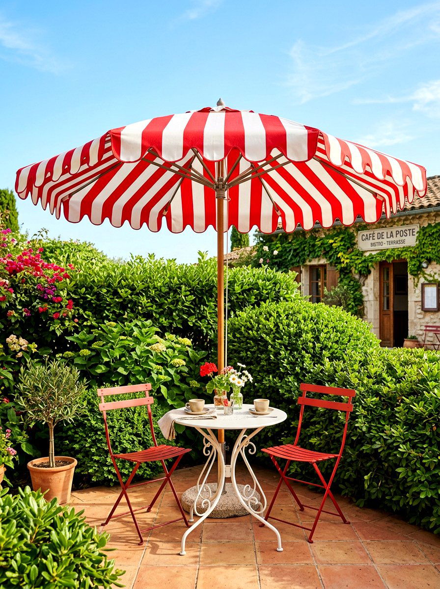 Red and white striped patio umbrella - 30 striped patio umbrella ideas