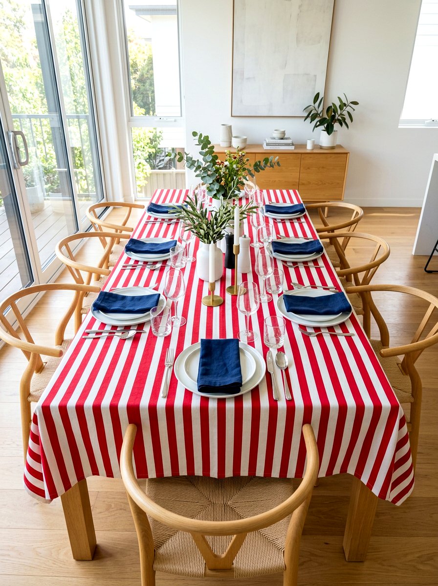 Red and white striped tablecloth - 30 patriotic table decor ideas